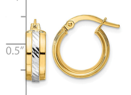 14k w/ White Rhodium Diamond-cut Hoop Earrings (Style YE1907)
