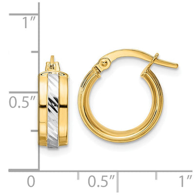14K w/ White Rhodium Diamond-cut Hoop Earrings, 15.15 x 14.06mm
