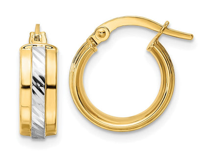 14k w/ White Rhodium Diamond-cut Hoop Earrings (Style YE1907)