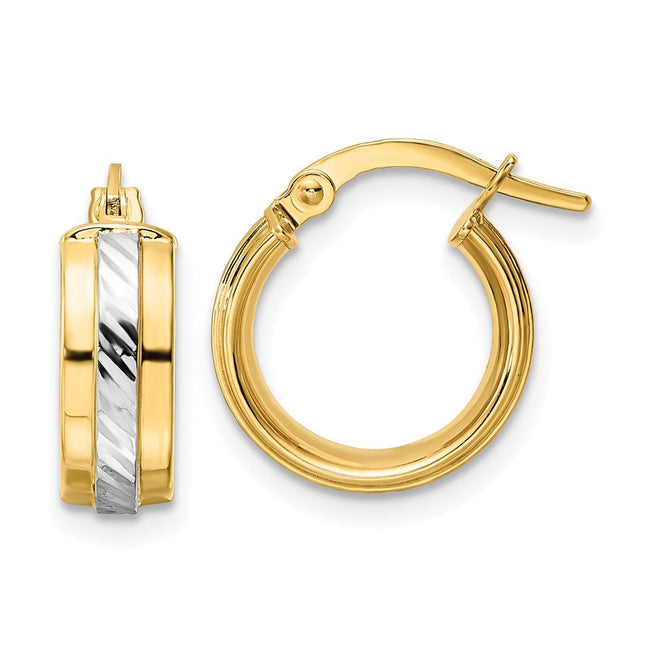 14k w/ White Rhodium Diamond-cut Hoop Earrings, 15.15 x 14.06mm