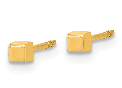 14K Polished Cube Post Earrings, 2.5 x 2.5mm