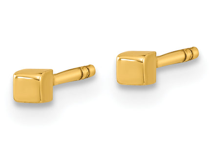 14K Polished Cube Post Earrings, 2 x 2mm