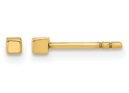 14K Polished Cube Post Earrings, 2 x 2mm
