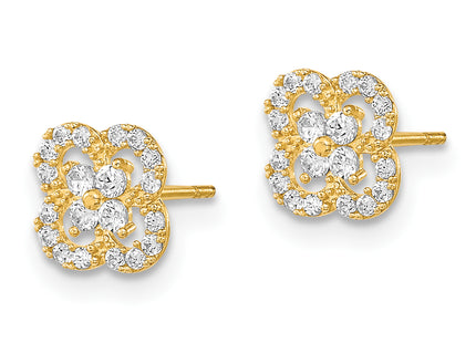 14K Polished Flower CZ Post Earrings, 8 x 8mm