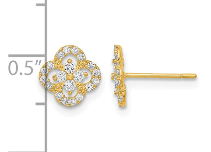 14K Polished Flower CZ Post Earrings, 8 x 8mm