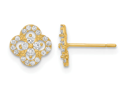 14K Polished Flower CZ Post Earrings, 8 x 8mm