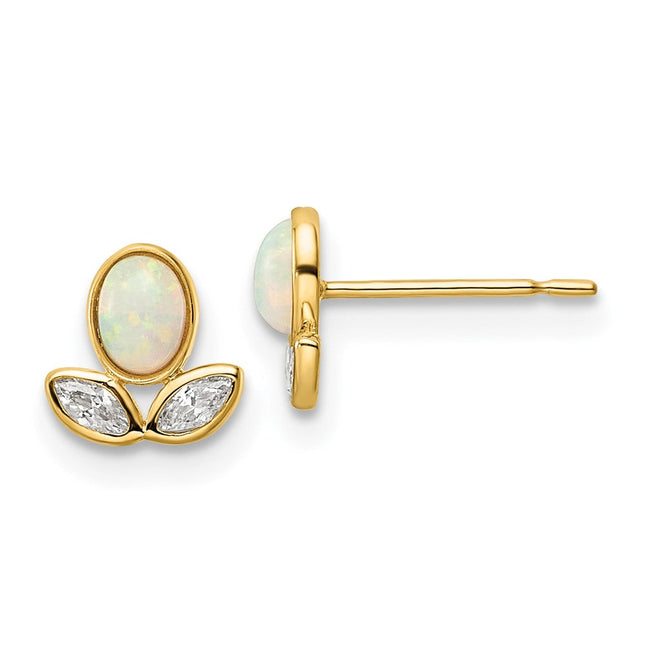 14K Polished Flower CZ Post Earrings, 8 x 8mm