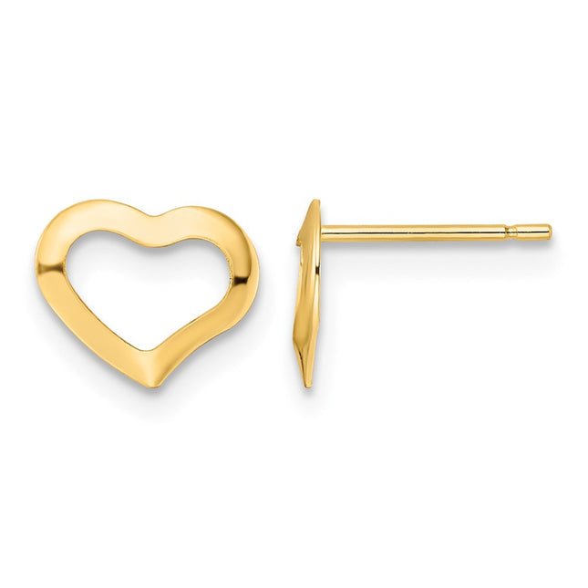 14K Polished Heart Post Earrings, 7 x 9mm