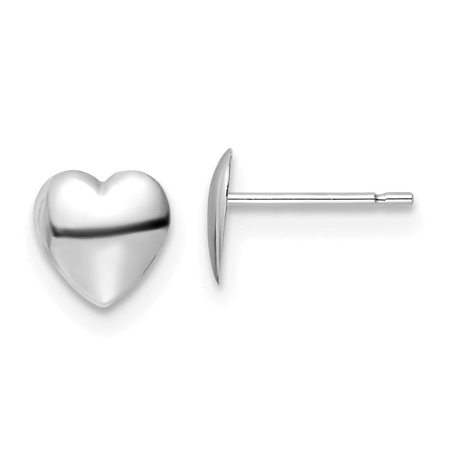 14K White Gold Polished Heart Post Earrings, 6.25 x 6.25mm