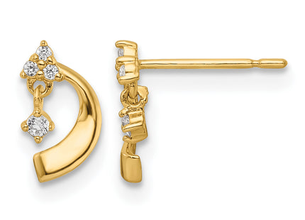 14K CZ Post Earrings, 9.3 x 5mm
