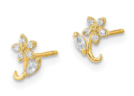 14K Polished Flower CZ Post Earrings (Style YE2078)