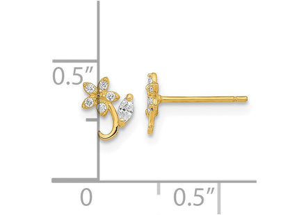 14K Polished Flower CZ Post Earrings (Style YE2078)