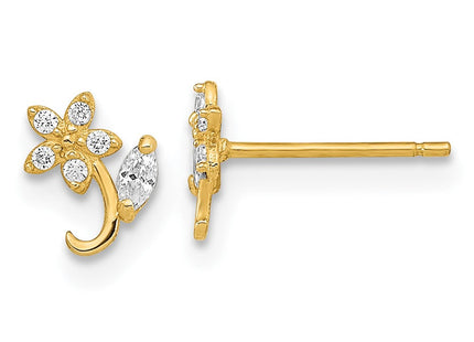 14K Polished Flower CZ Post Earrings (Style YE2078)