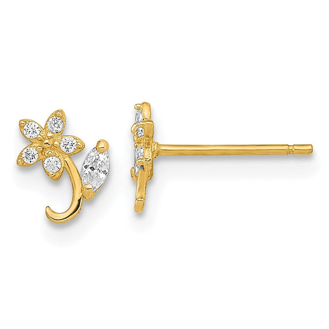 14K Polished Flower CZ Post Earrings, 5.3 x 5.3mm