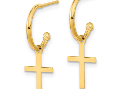 14K Polished Cross Dangle Earrings (Style YE2118)