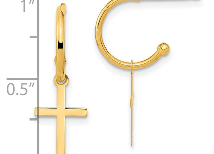 14K Polished Cross Dangle Earrings (Style YE2118)