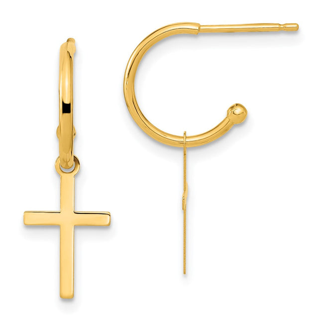 14K Polished Cross Dangle Earrings, 24.2 x 8.15mm