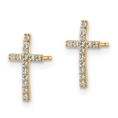 14K CZ Cross Post Earrings