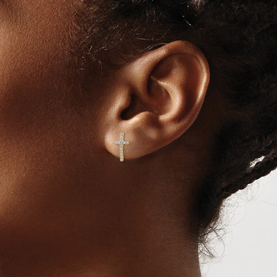14K CZ Cross Post Earrings