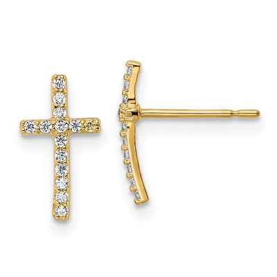 14K CZ Cross Post Earrings