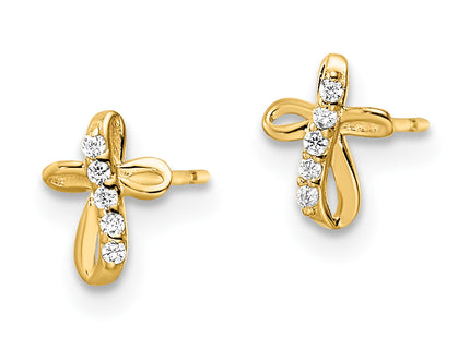 14k CZ Cross Post Earrings