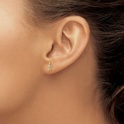 14K CZ Cross Post Earrings