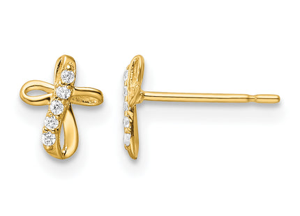 14k CZ Cross Post Earrings