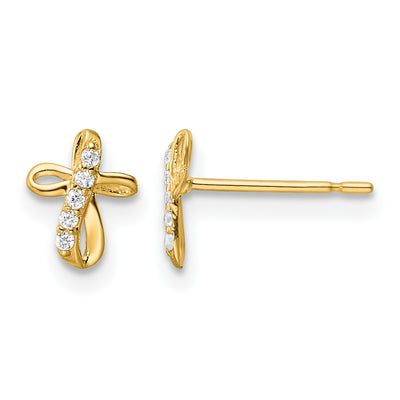 14K CZ Cross Post Earrings