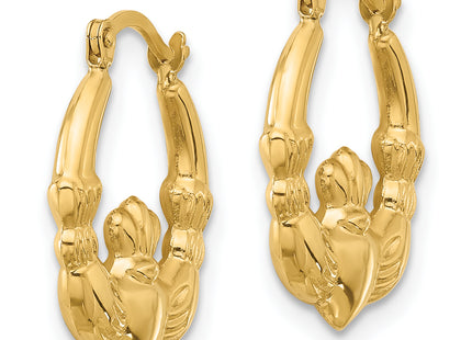 14k Polished Claddagh Hoop Earrings, 18 x 3mm