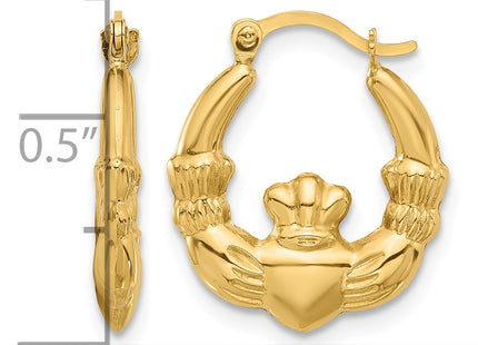 14k Polished Claddagh Hoop Earrings, 18 x 3mm