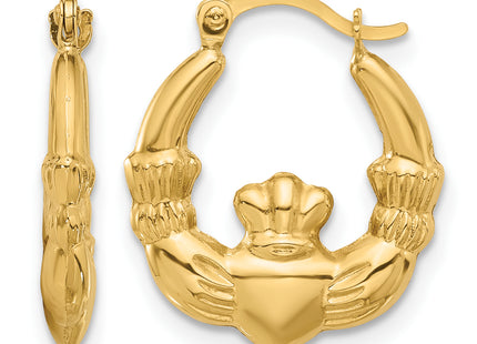 14k Polished Claddagh Hoop Earrings, 18 x 3mm
