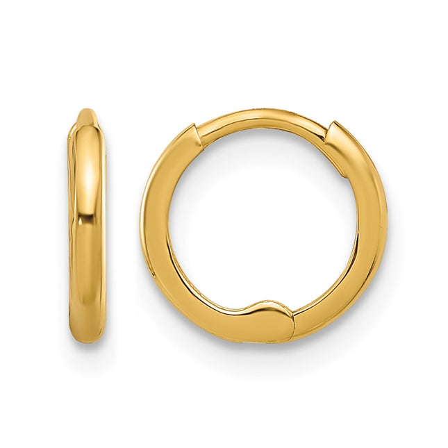14k Polished 1. Hinged Huggie Hoop Earrings, 10 x 1.45mm