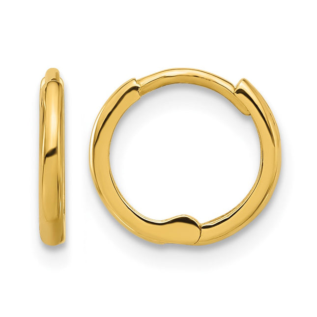 14k Polished 1. Hinged Huggie Hoop Earrings, 11 x 1.45mm