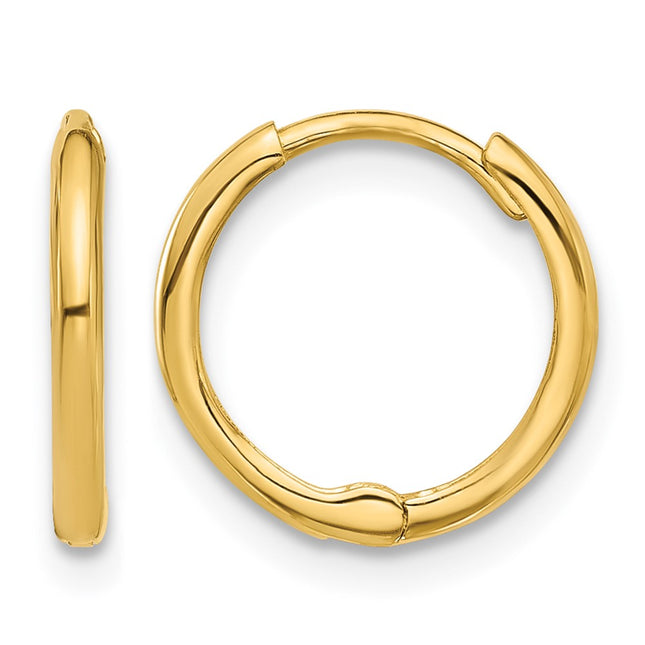 14k Polished 1. Hinged Huggie Hoop Earrings, 13 x 1.45mm