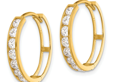 14k Polished CZ Huggie Hoop Earrings, 20.5 x 4mm