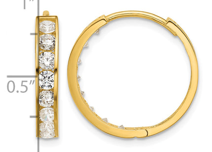 14k Polished CZ Huggie Hoop Earrings, 20.5 x 4mm