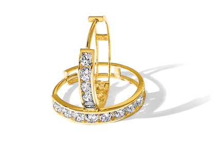14k Polished CZ Huggie Hoop Earrings, 20.5 x 4mm