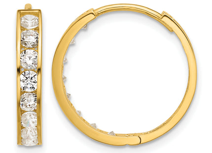 14k Polished CZ Huggie Hoop Earrings, 20.5 x 4mm