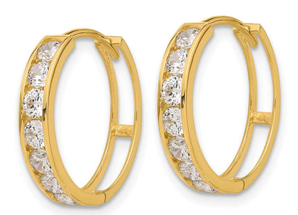 14k Polished CZ Huggie Hoop Earrings (Style YE2156)