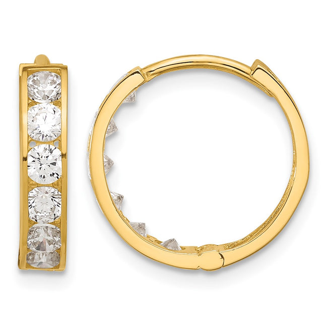 14k Polished CZ Huggie Hoop Earrings, 16.25 x 4mm