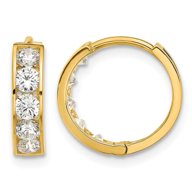 14k Polished CZ Huggie Hoop Earrings, 14.25 x 4mm