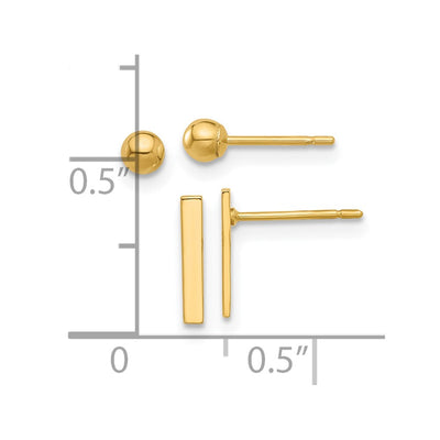 14K Polished Ball and Bar Earring Set