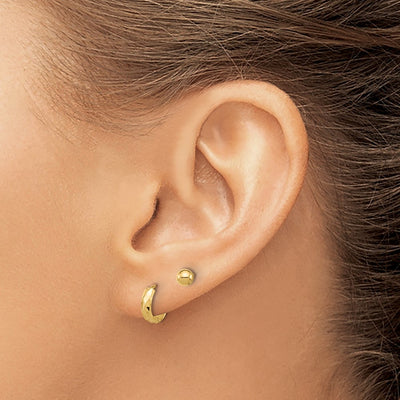 14K Polished Ball and Diamond Cut Hoop Set