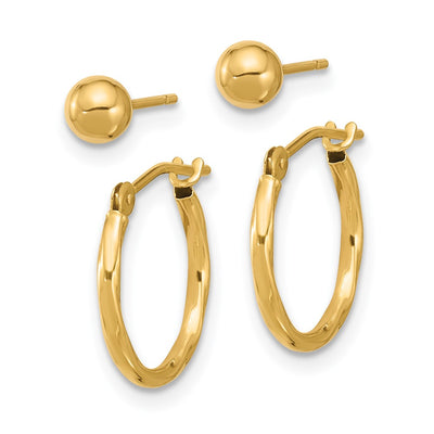 14K Polished Ball and Twisted Hoop Earring Set