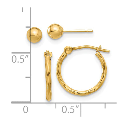 14K Polished Ball and Twisted Hoop Earring Set