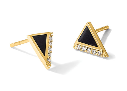 14K CZ Black Epoxy Triangle Post Earrings