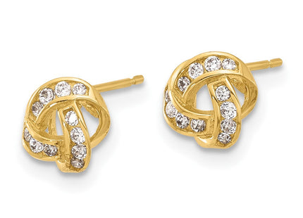 14K Polished CZ Love Knot Post Earrings (Style YE2183)