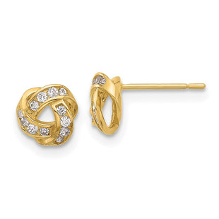 14K Polished CZ Love Knot Post Earrings (Style YE2183)