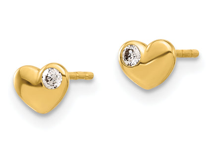 14K CZ Heart Post Earrings