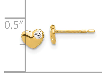 14K CZ Heart Post Earrings